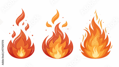 Set of Fire Flames illustrations on white background, Fire Flames background