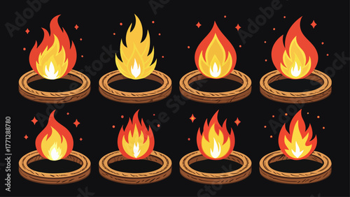 Set of Fire Flames illustrations on black background