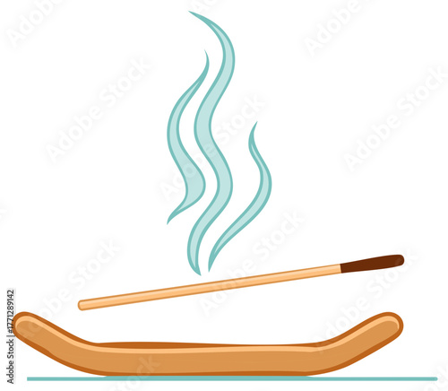 Incense Stick Burning with Smoke Above the Holder for Aromatherapy or Spiritual Practice Illustration