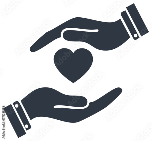Heart care, hands protecting a heart symbol. Charity, care and love, healthcare concept.