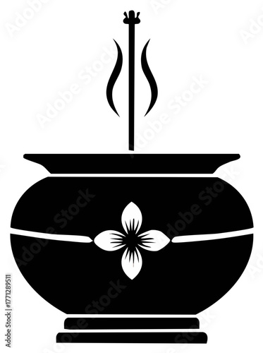 Elegant black yerba mate pot with a traditional bombilla and flower symbol for infusions and tea.