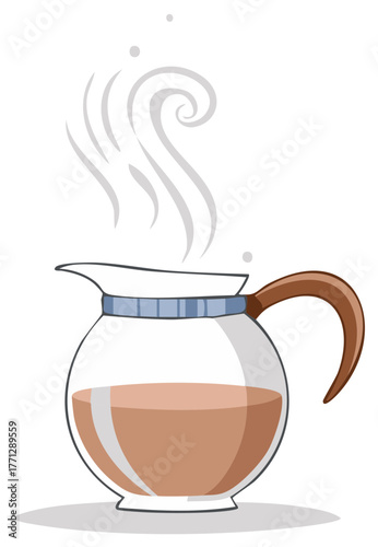 Cartoon Illustration of Coffee Carafe with Hot Steam, Brewed Drink, and Fresh Beverage