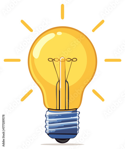 Bright idea light bulb glowing with illuminating yellow rays sparking creative inspiration