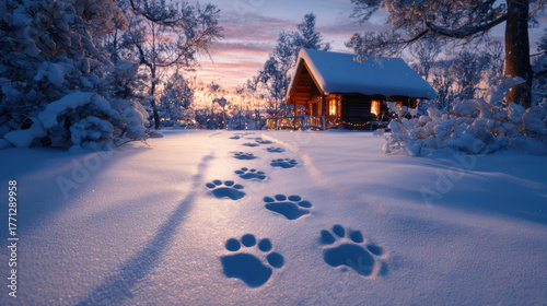 Snowy winter landscape with...