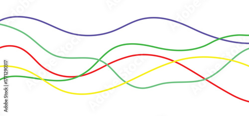 Abstract color curved lines on a white background. wire cable of usb and adapter. squiggle curly lines. abstract colorful wave background