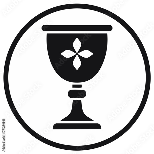 Chalice Icon with Four Petal Flower Symbol in Circle Religious Element