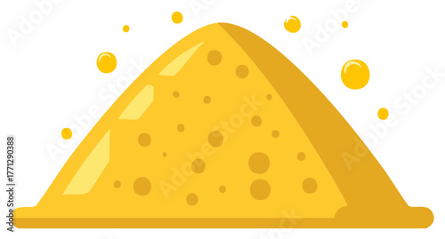 Abstract golden yellow pile with round texture and floating bubbles illustration