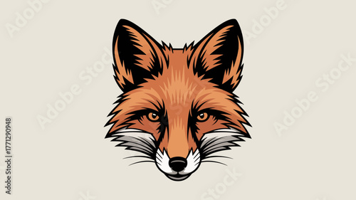 Stylized illustration of a fox head with sharp features and orange fur