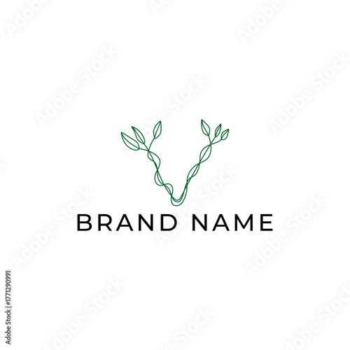 ILLUSTRATION LETTER V WITH LEAF GEOMETRIC LOGO ICON GREEN PASTEL COLOR TEMPLATE SIMPLE MINIMALIST DESIGN ELEMENT SIMPLE VECTOR GOOD FOR APPS, BRAND 