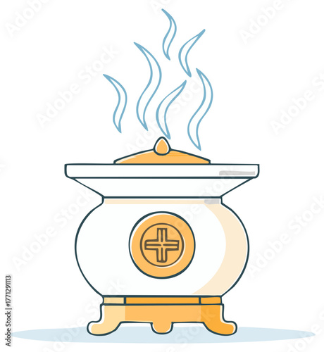 white and gold censer with blue smoke clip art preview