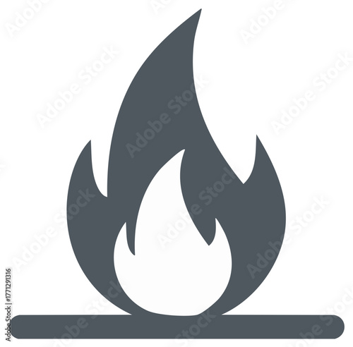 Grey flame illustration icon, fire symbol, simple modern design