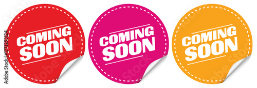 Coming Soon Round Sticker Badge – New Product Release Promotional Announcement Vector Label Template
