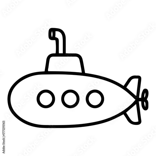 Simple Line Art Icon of a Submarine