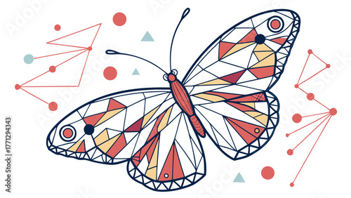 Vivid abstract butterfly design featuring geometric shapes and colorful patterns, creating striking visual impact