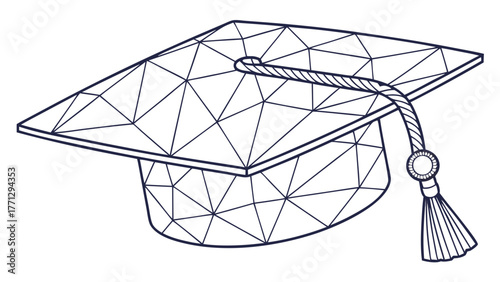 Low polygonal wire graduation cap design symbolizes education and achievement, evoking sense of accomplishment and future
