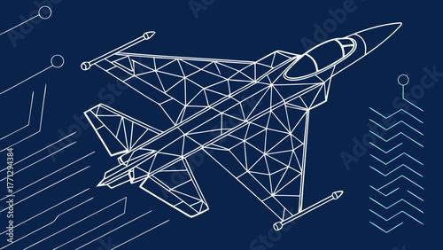 Digital illustration of fighter jet geometric style, showcasing modern military aircraft design with sleek appearance