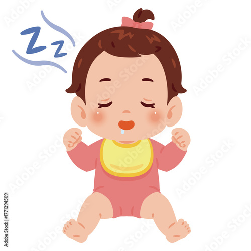 眠る女の子の赤ちゃん　全身イラスト／Sleeping Baby Girl　full body illustration