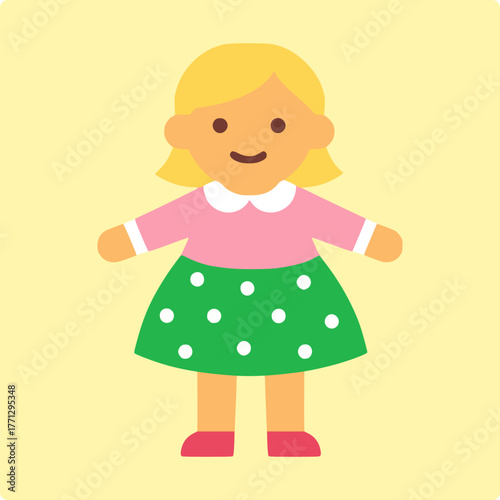 Cute soft girl doll toy flat color vector illustration template design
