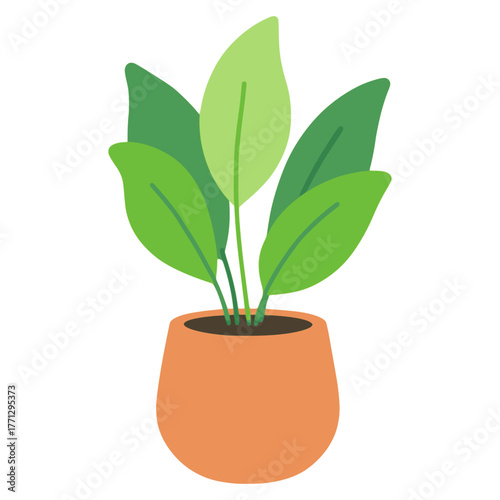 houseplant with leaves in a pot flat color vector illustration template design