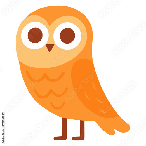 Cute orange owlet bird cartoon character flat color vector illustration template design