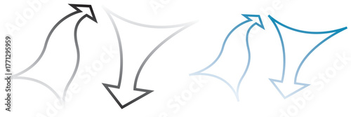 Wind direction site analysis symbols for site planning. Arrow symbols illustrating wind direction and airflow patterns, commonly used in site analysis, planning. Vector illustration.