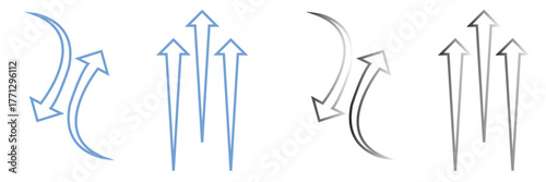 Wind direction site analysis symbols for site planning. Arrow symbols illustrating wind direction and airflow patterns, commonly used in site analysis, planning. Vector illustration.