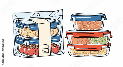 Meal prep containers with fruits and vegetables