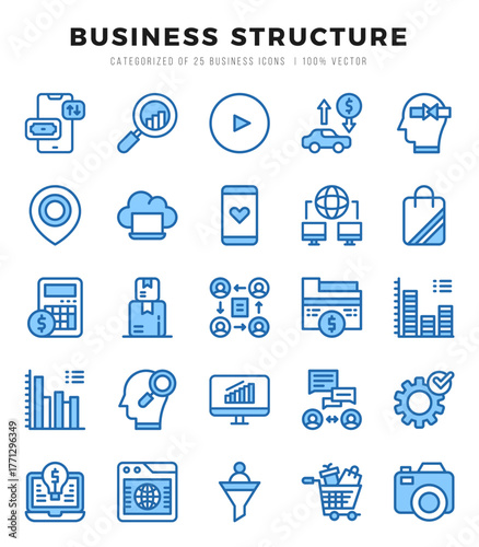 Business Structure Icon Pack 25 Vector Symbols for Web Design.