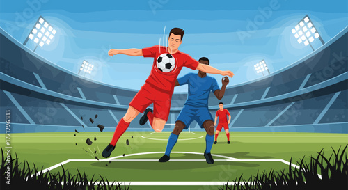 Soccer players in action during a competitive match on the field 1.