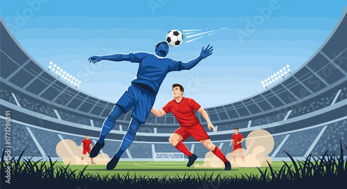 Soccer players in action competing for the ball during a match.