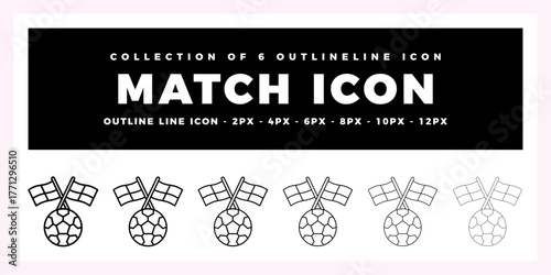 Collection of 6 Outline Soccer Match Icons