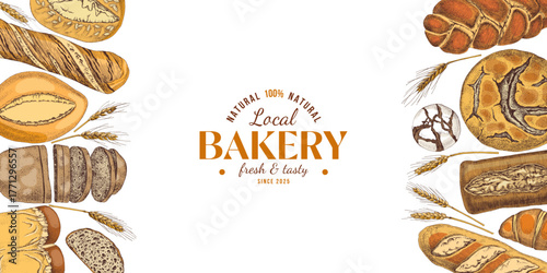 Bakery banner with hand drawn bread types