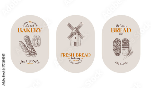Bakery labels collection with bread