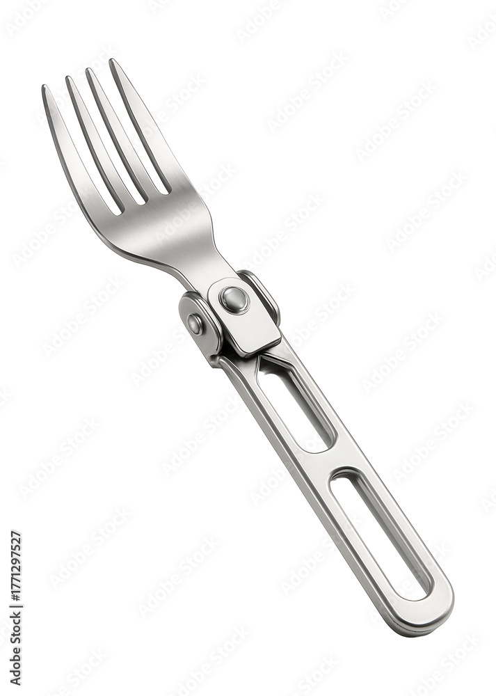 Fototapeta premium A lightweight, foldable aluminum fork ideal for picnics and outdoor dining.