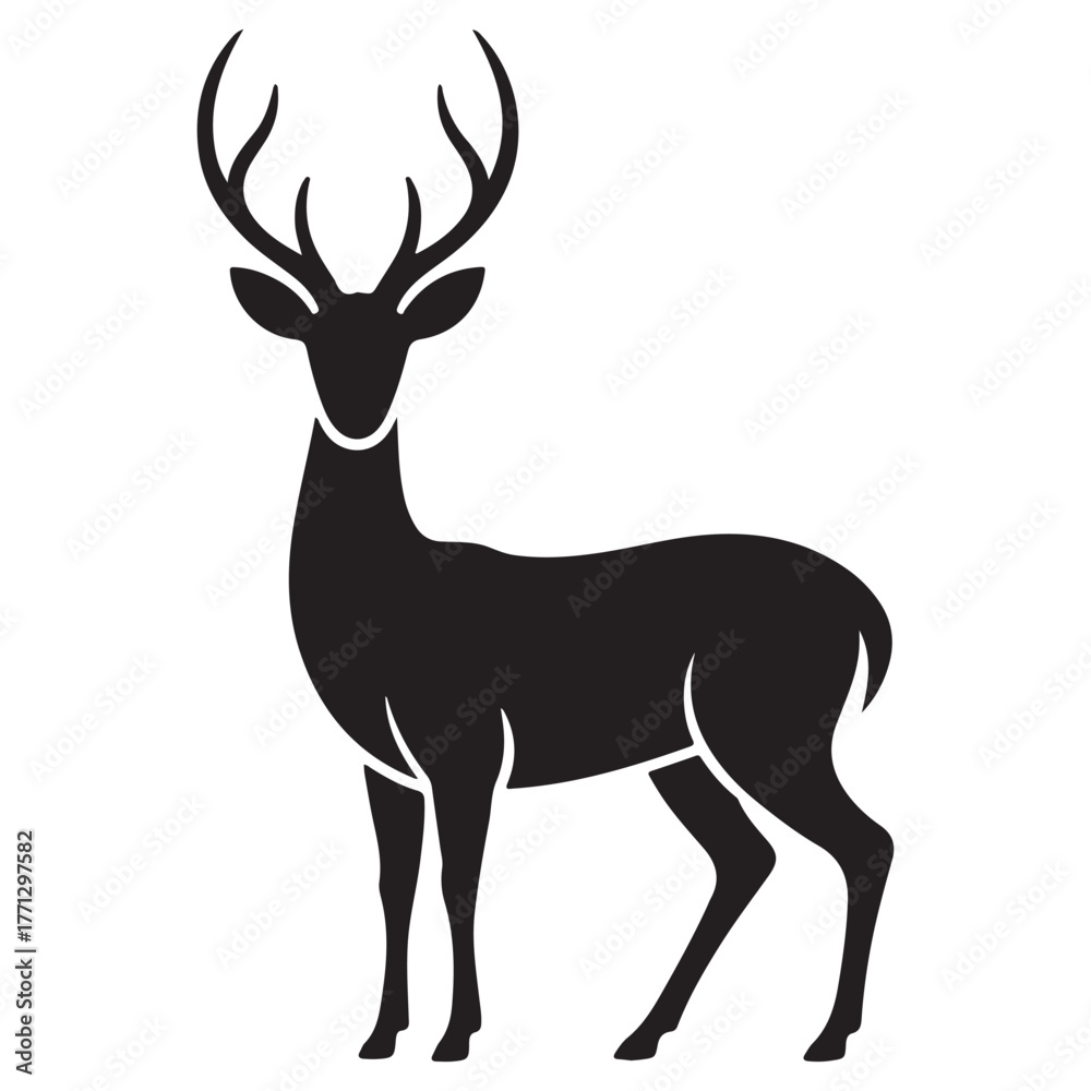 Fototapeta premium Deer vsilhouette, black vector icon style, simple shape, clean