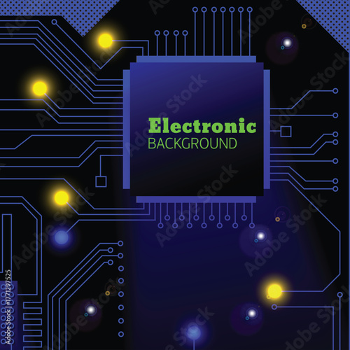 CPU with Light Glowing Neon Frame on Circuit Board - Technology Semiconductor on Blue Background, Empty AI Chip, Digital Tech Background, Big Data and Artificial Intelligence Concept Power