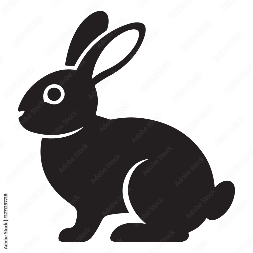Obraz premium Rabbit silhouette, black vector icon style, simple shape, clean