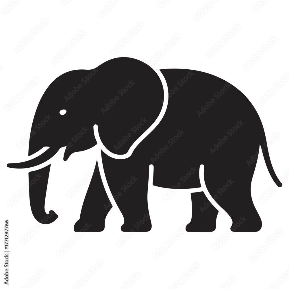 Obraz premium Elephant silhouette, black vector icon style, simple shape, clean
