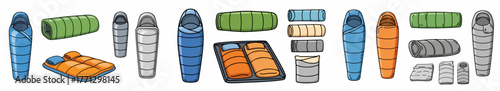 Rolled sleeping bags and camping gear