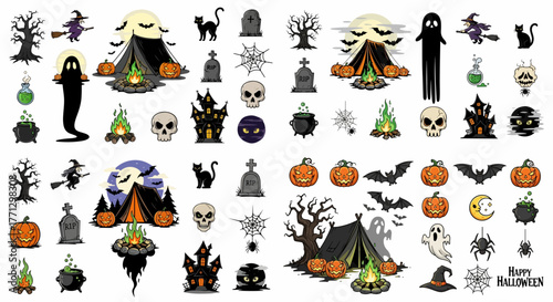 Halloween elements collection with transparent background