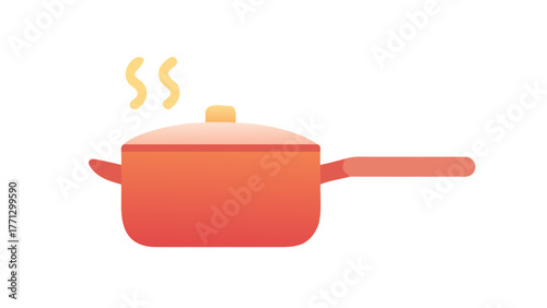 A red cooking pot with steam emitting from its lid