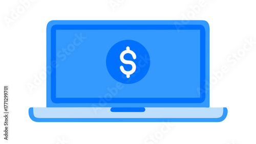 Online banking laptop icon displaying dollar sign in a circle