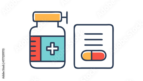 A medicine bottle and pills representing healthcare