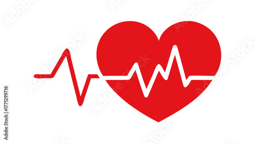A red heart with a pulse diagram on black background