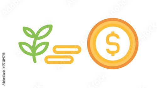 A coin with dollar sign and growing plant icon illustration