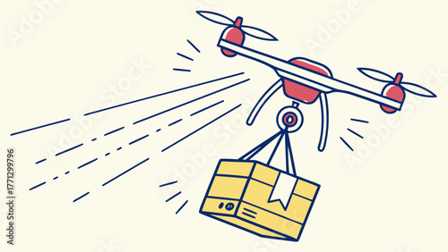 Drone carrying package delivering goods in the air