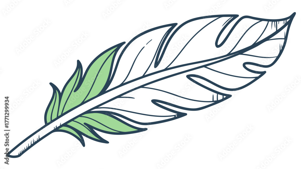 Obraz premium A green and white leaf icon in minimalist outline style