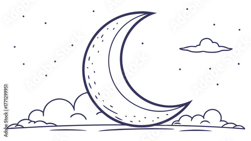 Crescent Moon And Stars Against Clouds In Sky