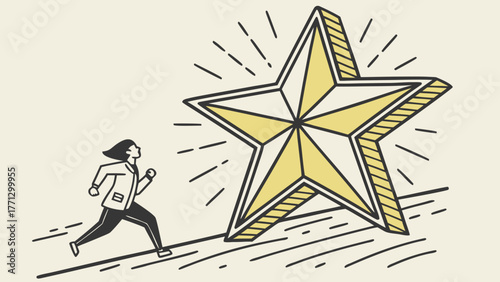 Person running toward a bright yellow star