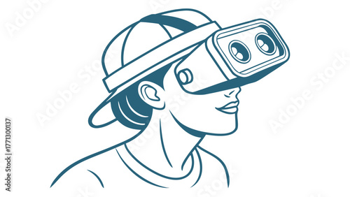 Person wearing a virtual reality headset with positive smile